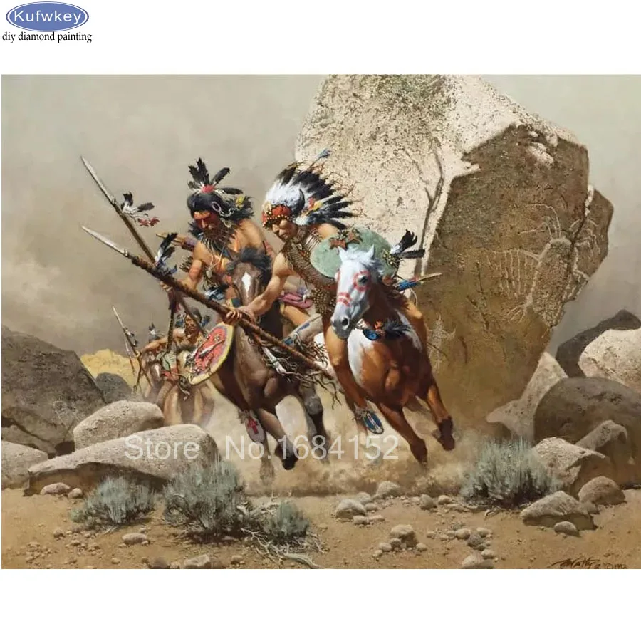 

5D Diy Diamond Embroidery Painting Indians horseback Warrior Cross Stitch Resin Full Square Diamond Painting home decor A10
