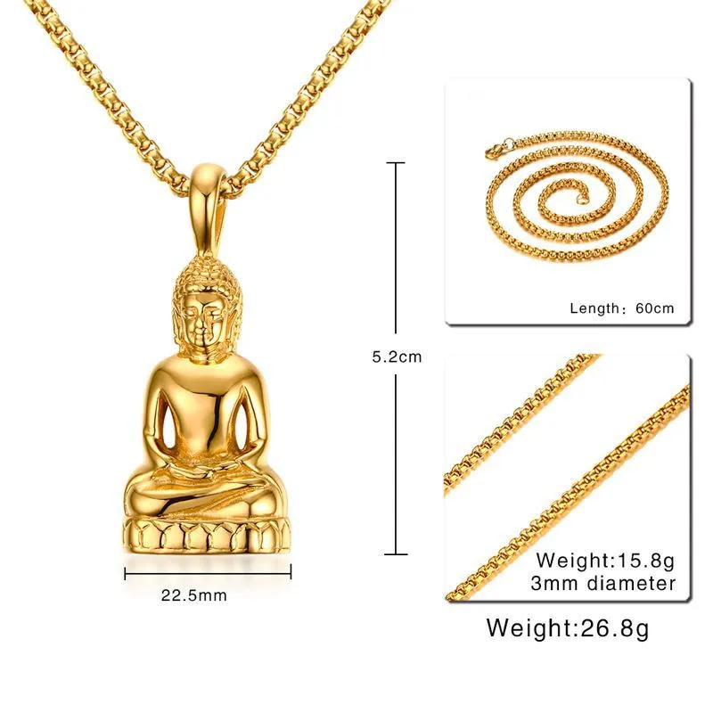 ZORCVENS золото Цвет 316L Нержавеющая сталь Будды Статуэтка-подвеска Цепочки и ожерелья для мужчин