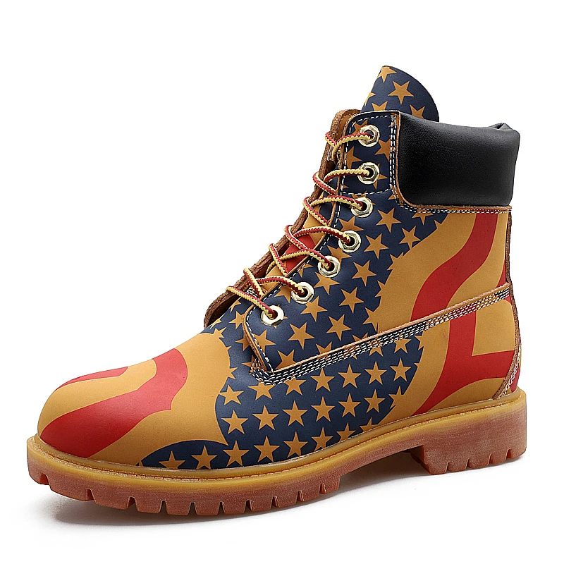 New Luxury Cowboy Boots Mens High Quality Male Casual Shoe Comfortable Working Boots For Men Fashion Men Spring/Autumn Boot - Цвет: Yellow Red
