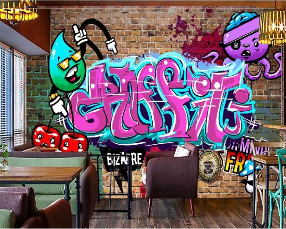 

beibehang Custom Wallpaper 3d Photo Murals Retro Nostalgic Street Graffiti Bar Background wallpapers home decor Papel de parede