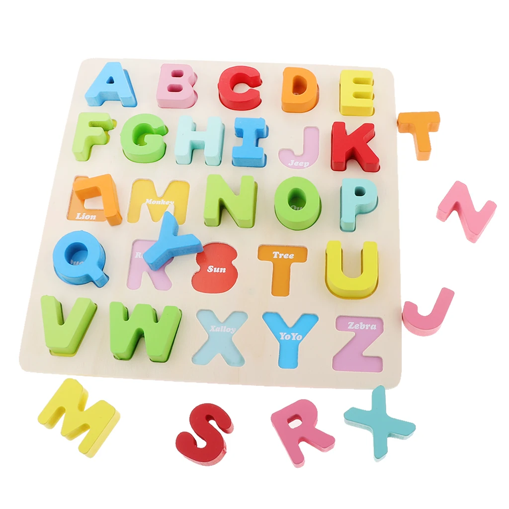 MagiDeal 26 Letters Wooden Alphabet Puzzle Blocks Kids Early Educational Toy