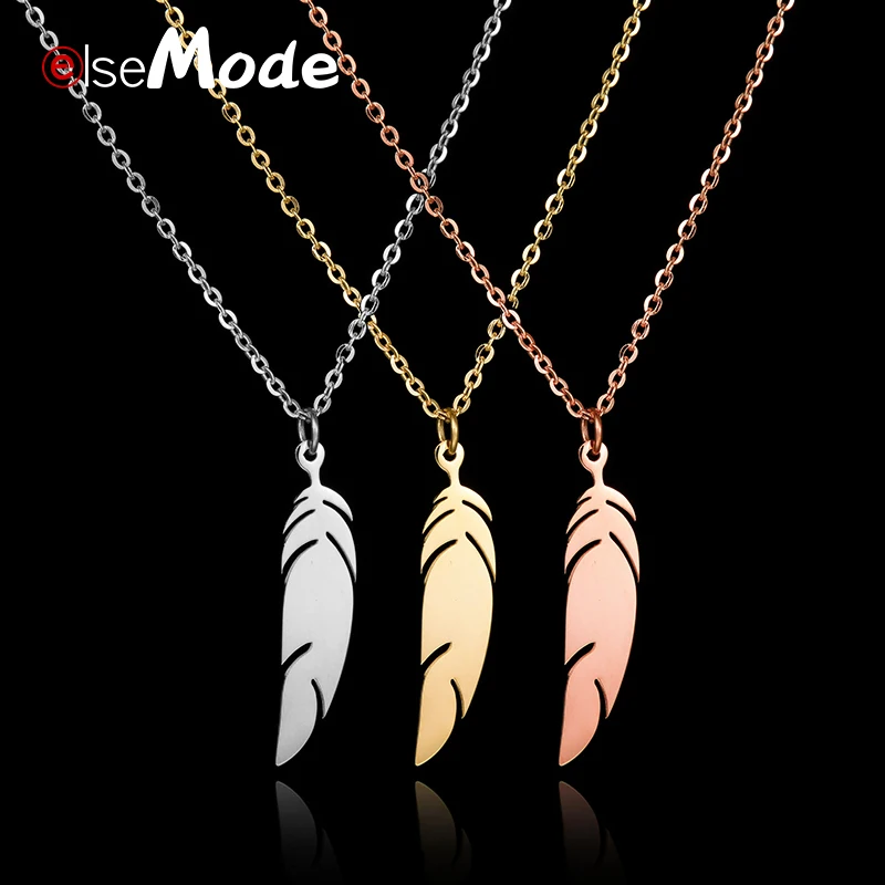 

ELSEMODE Boho Antique Feathers Bijoux Charm Choker Necklaces 316 L Stainless Steel Maxi Necklace Jewelry Silver Rose Gold N130