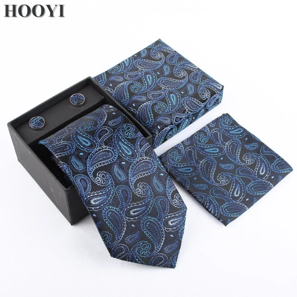 

HOOYI Neck Tie Set 2019 Floral Mens ties for men Cuff links Pocket Handkerchief Wedding Necktie Gift Box Packing