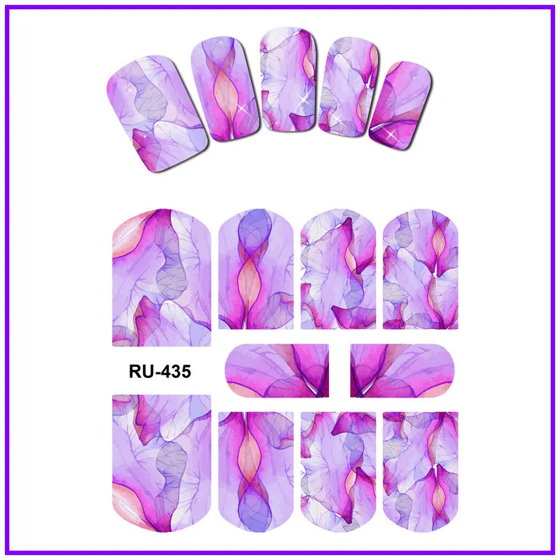 UPRETTEGO искусство ногтей Красота вода наклейка слайдер цветные наклейки на ногти полупрозрачные лепестки цветов естественный узор RU433-438 - Цвет: RU435