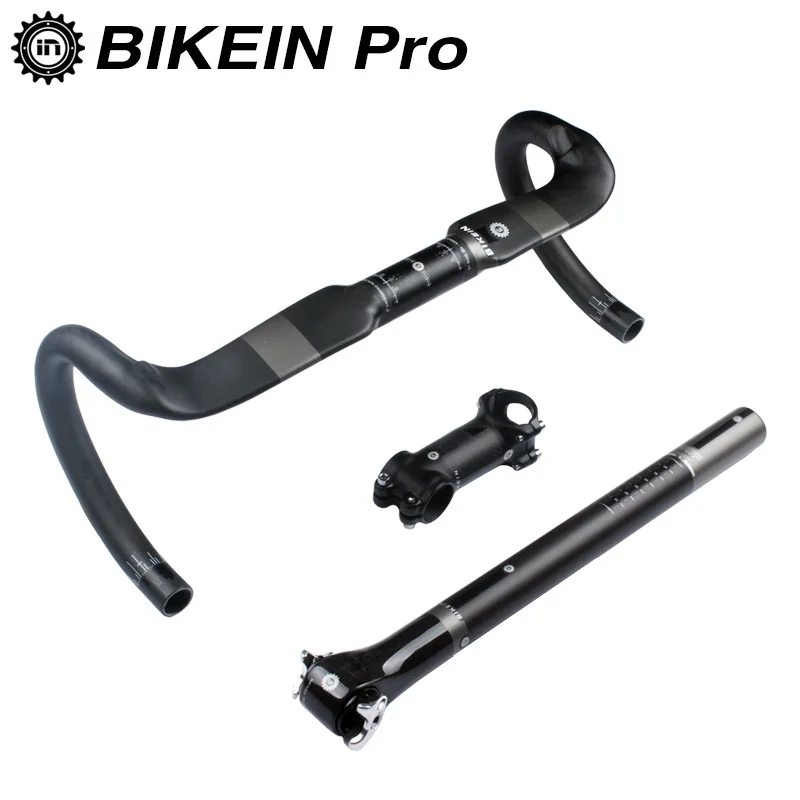 

BIKEIN Matte Carbon Fibre Road Bike Handlebar Sets With Seatpost 5/20 Angle + Bicycle Stem For Cycling Bicycle Parts 540g