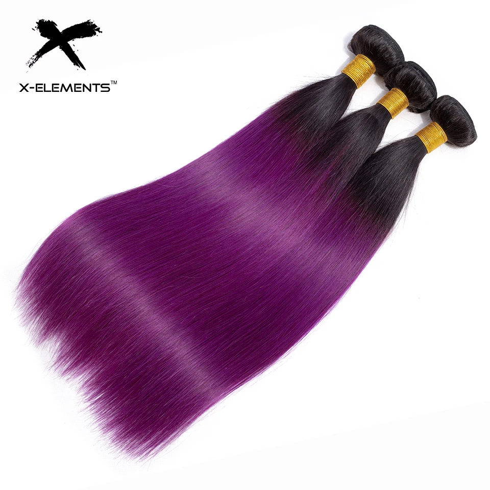X-Elements Hair Ombre Peruvian Straight Hair Bundles Non Remy Ombre Hair Extensions 1 3 4 Pcs Two Tones Color Hair Weave Bundles (12)