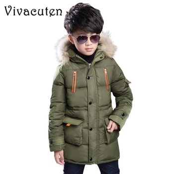 

New Children Winter Jacket For Boys Casual Fur Hooded Thick Cotton-Padded Teens Boy Long Coat Solid Parka Kids Clothes Outwears
