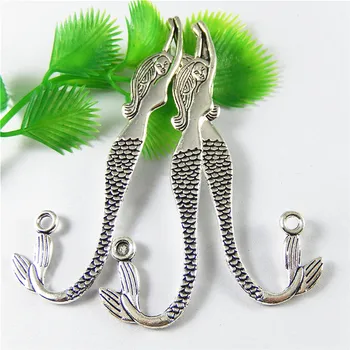 

10pcs Creative Mermaid Necklace Pendant Vintage Bangle Sexy Women Bracelet Charms 81*21mm Jewelry Accessories Hair Pins Bookmark