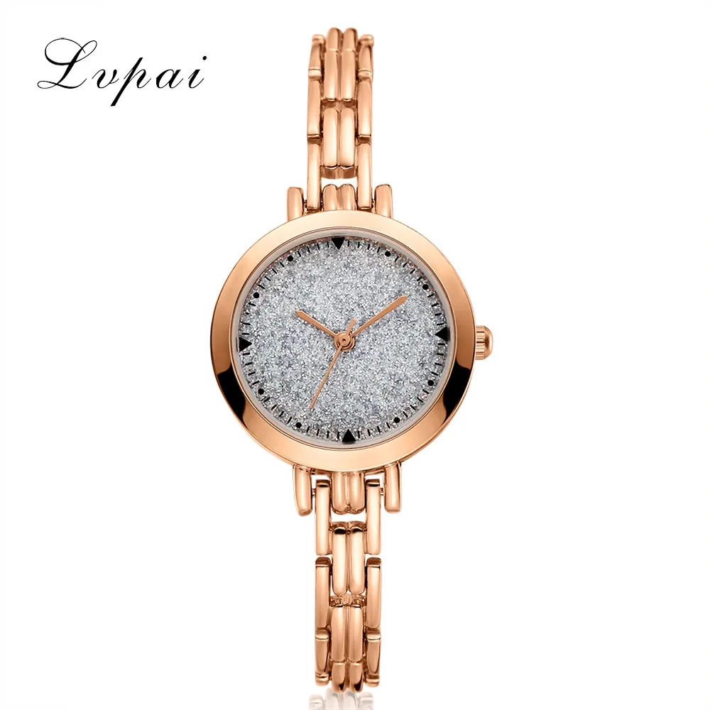 LVPAI темпераментный браслет часы для женщин из нержавеющей стали звезда флэш кварцевые наручные часы с циферблатом Изысканные часы на небольшое запястье часы# B - Цвет: Gold 1
