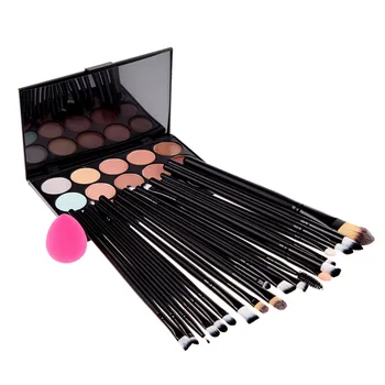 

Makeup Set 20 Pcs Makeup Brush + Sponge Puff +15 Color Concealer Matte Shimmer Contour Palette Foundation Eyeshadow Tool #Bp2015