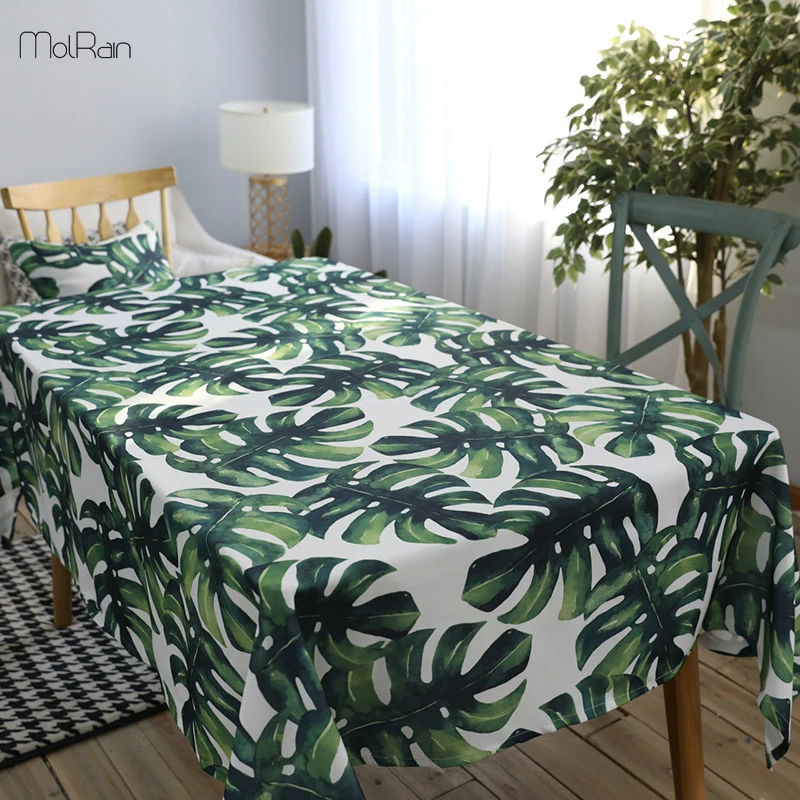 

Hottest Tablecloth Tropical Leaves Print Waterproof Table Cloth Polyester Cotton Monstera Green Table Covers for Dining Textile