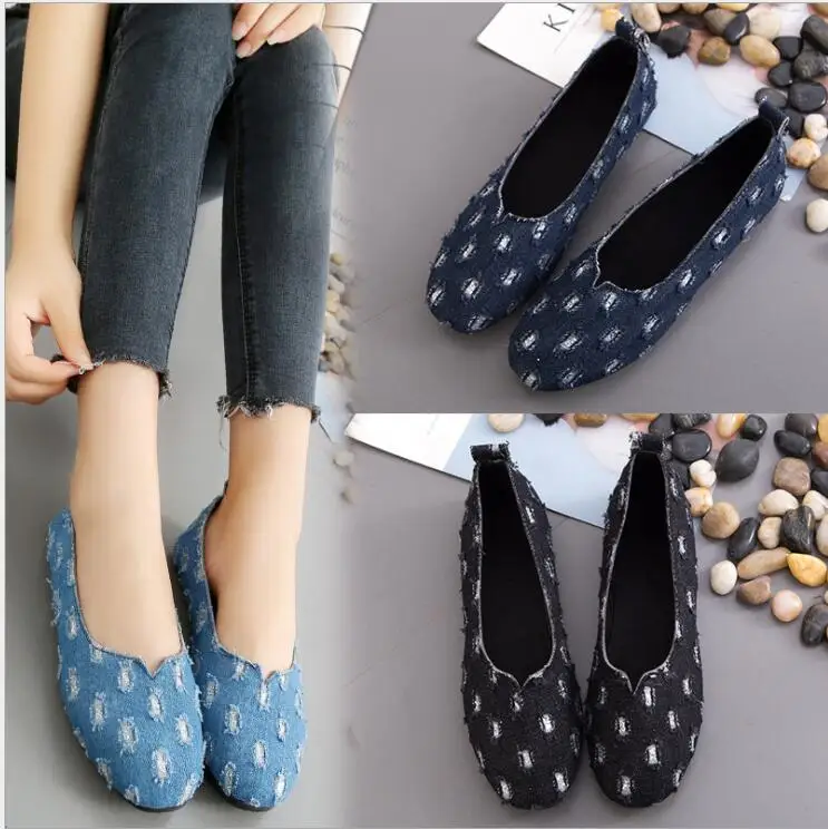 

New spring 2019 denim flats with shallow, breathable brevity, work shoes