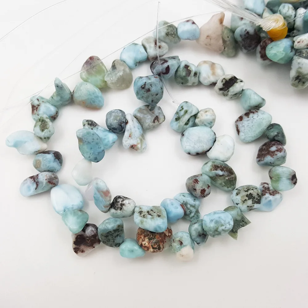 

LiiJi Unique Natural Stone Larimar Tear Chip Shape approx 8-10mm DIY Jewelry Making Bracelet or Necklace about 39cm