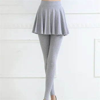 

CUHAKCI False Two Piece Leggins Winter Stretch Mini Skirts Fashion Pleated Elastic Waist Women Knitted Fabric Cotton Sexy Pants