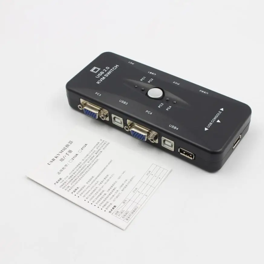 

New 4-Port USB 2.0 KVM Switch Mouse/Keyboard/VGA Video Monitor 200MHz 1920x1440 drop shipping oct30