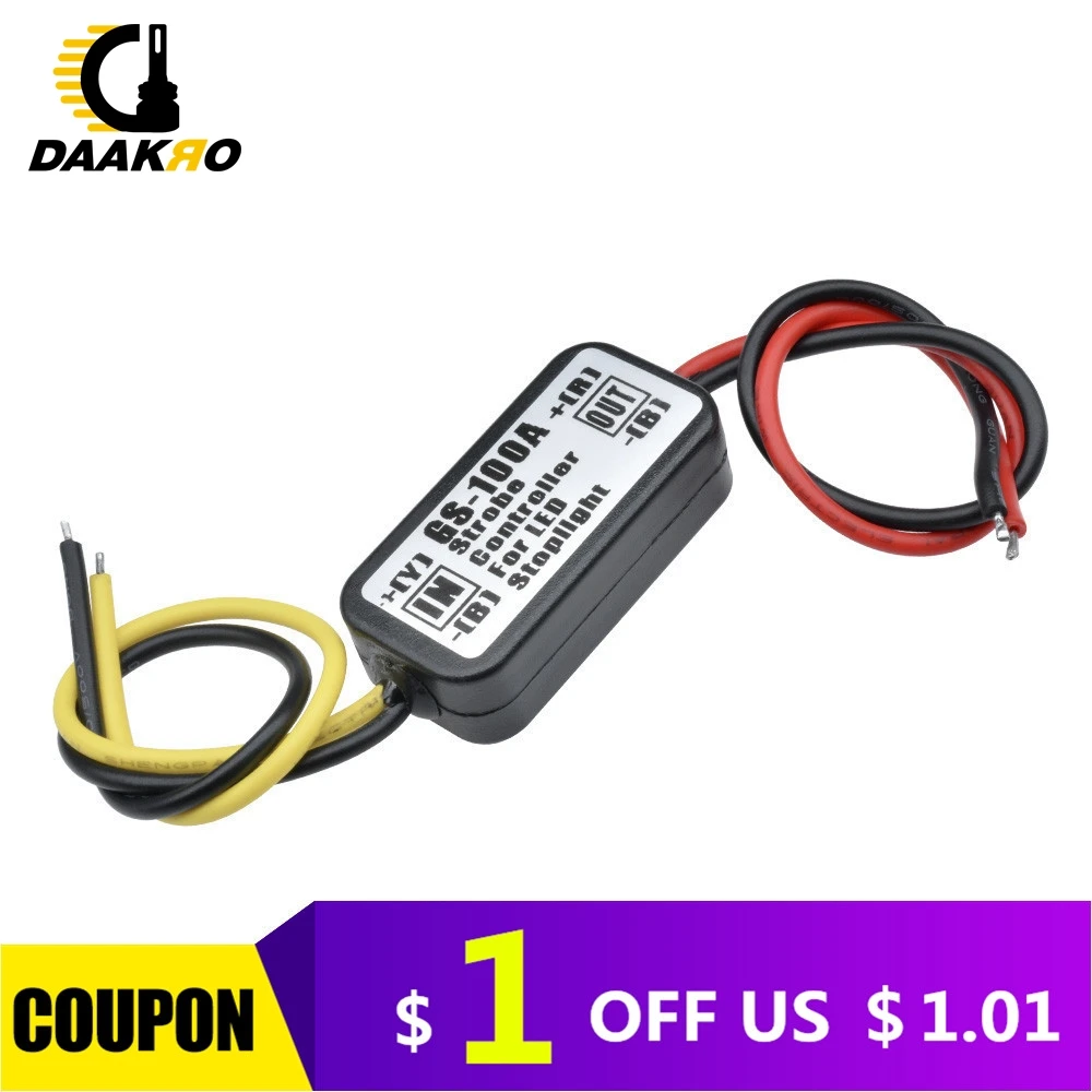 

GS-100A Auto Car LED Back Rear Brake Stop Light Lamp Strobe Flash Flashing Controller Box Control Stoplight 5V 12V 24V 48W