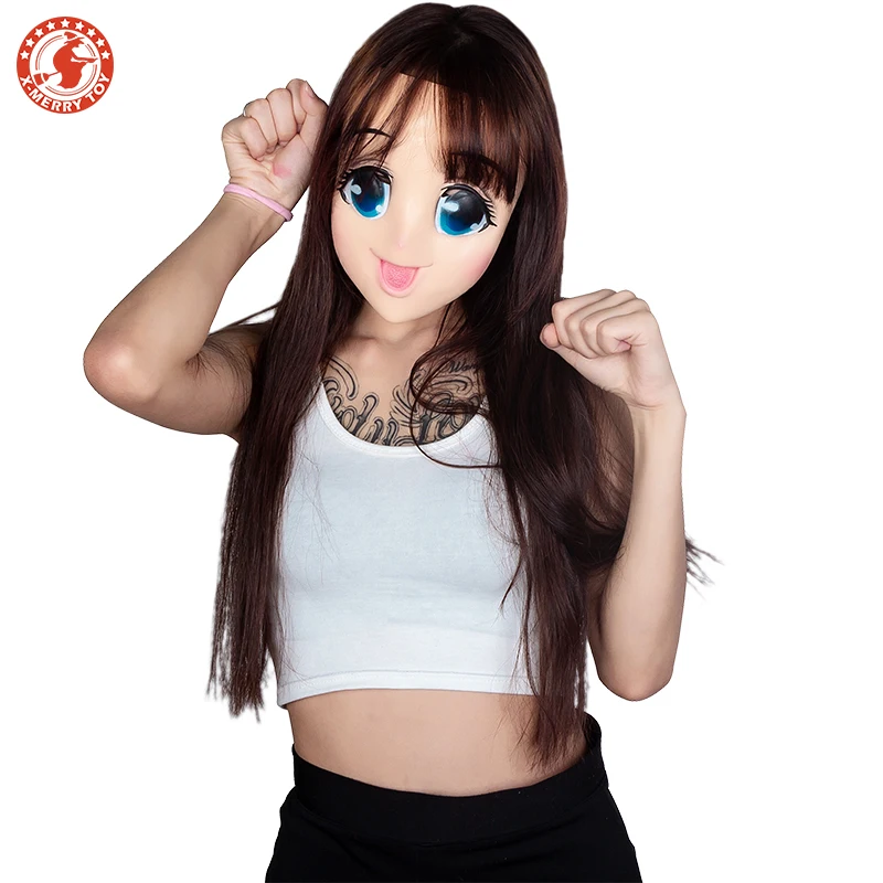

2019 New Anime Lolita Mask Halloween Mask Latex Rubber Adult Anime Blue Eyed Sexy Girl Cosplay Pretty Girl Mask