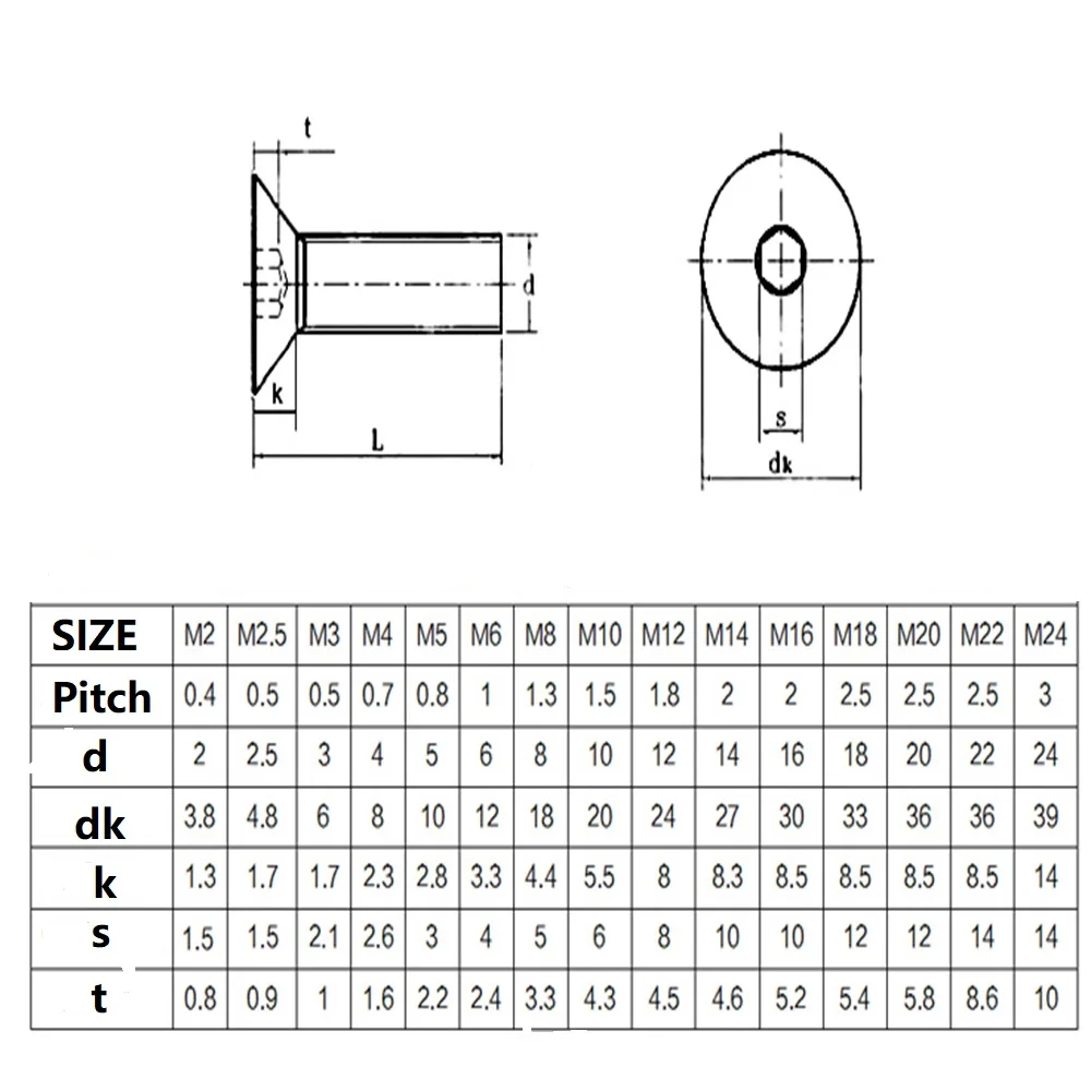 M6 плоская головка потайной 304 из нержавеющей стали с шестигранной головкой болты 10 мм/12 мм/16 мм/20 мм/25 мм/30 мм/35 мм/40 мм/50 мм