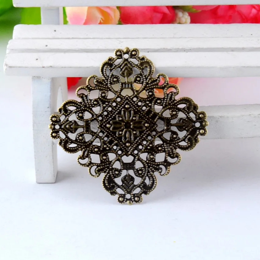 Ancient Bronze Filigree Square Wraps Connectors Jewelry Findings 40x40mm 10Pcs