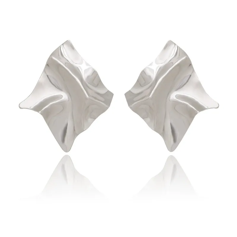 Exaggerated Brand Gold Color Irregular Square Shiny Metal Big Drop Earrings Women Rhombus Punk Ear Party Jewelry