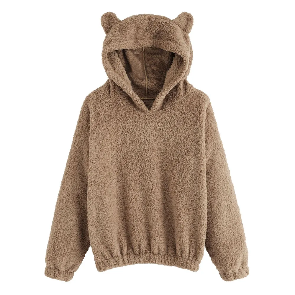 

Women's sweatshirt hoodies Autumn Spring warm Long Sleeve Fleece Warm Bear Shape Fuzzy Hoodie Pullover Loose Sweatshirt moletom