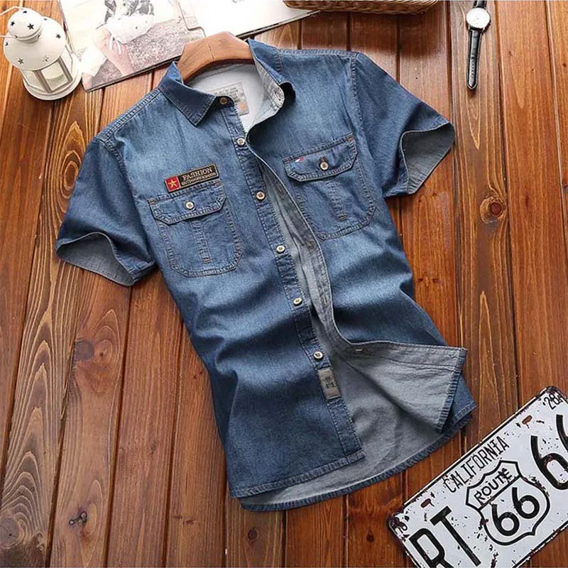 Men Shirts Fashion New Summer Short Sleeves Men Denim Shirts Cotton Casual Turn Down Collar Camisa Male Denim Shirts Men Shirts Fashion New Summer Short Sleeves Men Denim Shirts Cotton Casual Turn Down Collar Camisa Male Denim Shirts