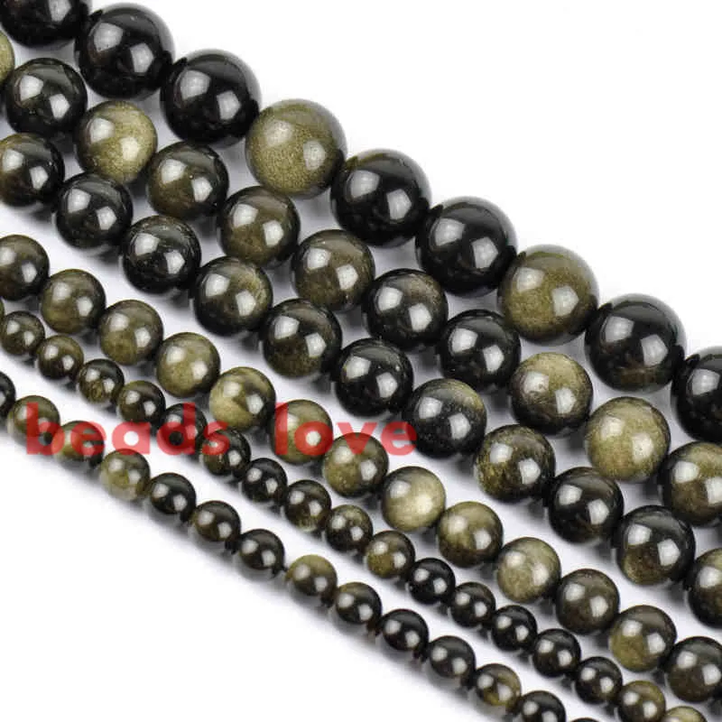 

Natural Stone Beads Gold Obsidian Round Loose Beads For Jewelry Making 15" Strand 6 8 10 12 MM Diy Bracelet Necklace-F00277