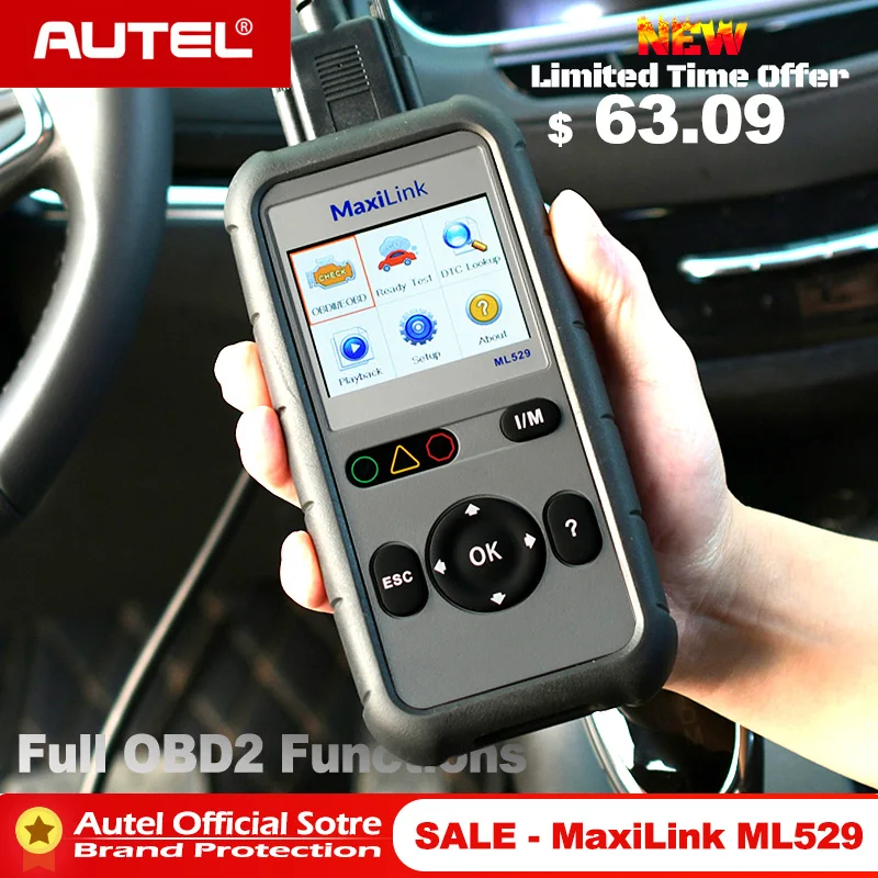 

Autel Maxilink ML529 Diagnostic Scanner Tool OBDII EOBD OBD2 Auto Check Engine Light DIY Fault Code Reader with Enhanced Mode 6