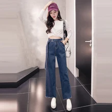 Винтажные джинсовые штаны с высокой талией, джинсы с поясом, свободные длинные джинсовые штаны, летние джинсовые брюки, большие размеры 100 кг