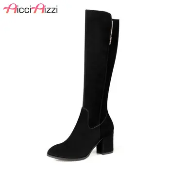 

ZALAVOR Women Real Leather Winter Boots Over Knee Boots Metal Zipper High Heel Boots Winter Botas Women Footwears Size 34-39