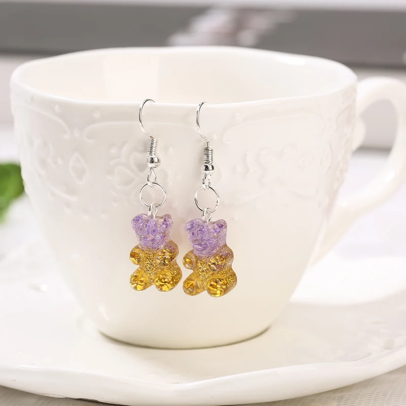1pair Fashion Craft Resin glitter colorful gummy bear Drop Earrings For Women Japan/Korean Fashion Jewelry Wholesale - Image 6