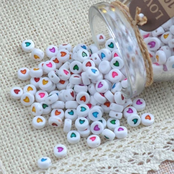 

7X3mm 400PCs White Mixed Love Heart Acrylic Flat Round Pony Beads For Jewelry Making YKL0188