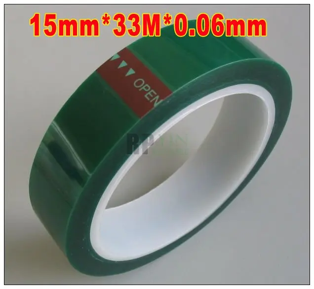 

5 Rolls 15mm*33 meters*0.06mm Green PET Film High Temperature Resistant Adhesive Tape for Electroplate, Powder Coat Solder Mask
