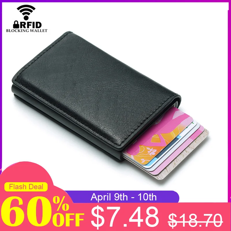 DIENQI Top Quality Wallet Men Money Bag Mini Purse Male Vintage Automatical Aluminium Rfid Card Holder Wallet Small Smart Wallet