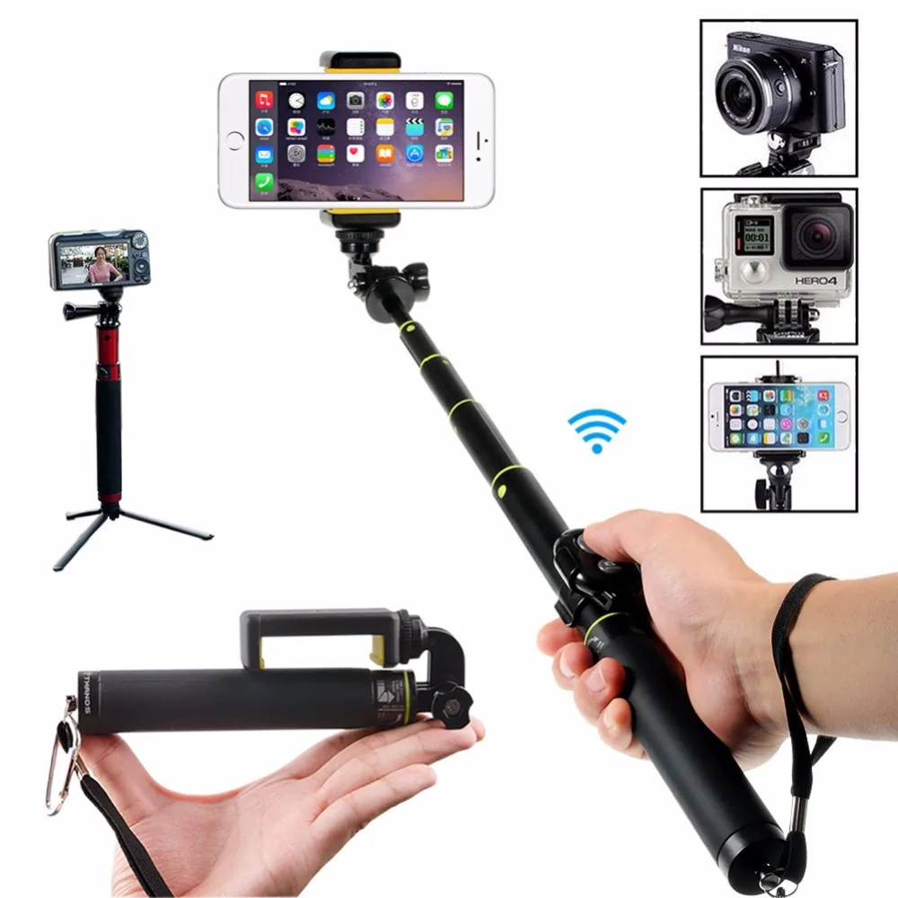 

New Arrival Extendable Bluetooth Selfie Stick Portable Pole Monopod with Tripod Bracket for Outdoor Gopro/iPhone/Smart Phones