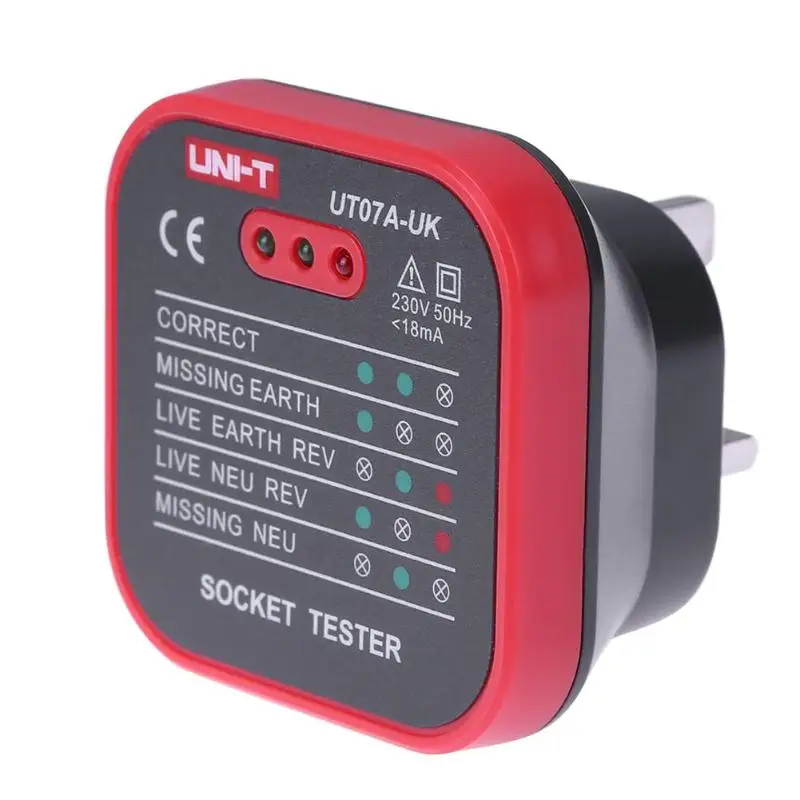 

Mini Protable UT07A-UK Professional Socket Tester Electrical Live/Null/Earth Line Polarity Detector
