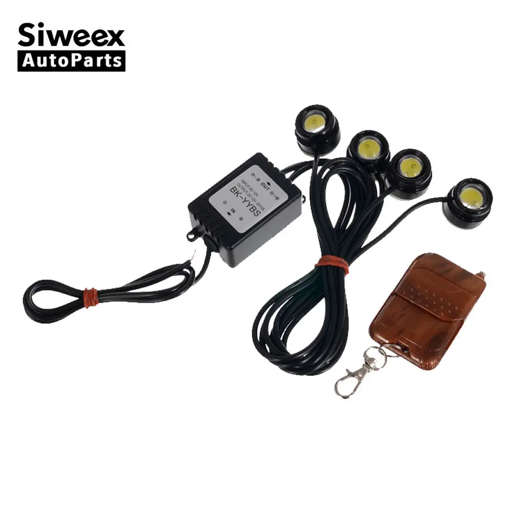 

4 In1 Kit Wireless Hawkeye LED Car Emergency Strobe DRL Lights With Remote Control Light Reversing Lamp 12V DC White