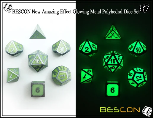 BESCON New Amazing Effect Glowing in the Dark Metal Polyhedral Role Playing RPG Game Dice Set of 7-4