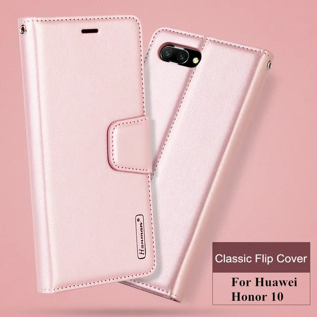 Cheap Original Hanman For Huawei Honor 10 Luxury Book Style Retro Sheepskin Leather Wallet Back Cover Case with Stand Holder Card Slot