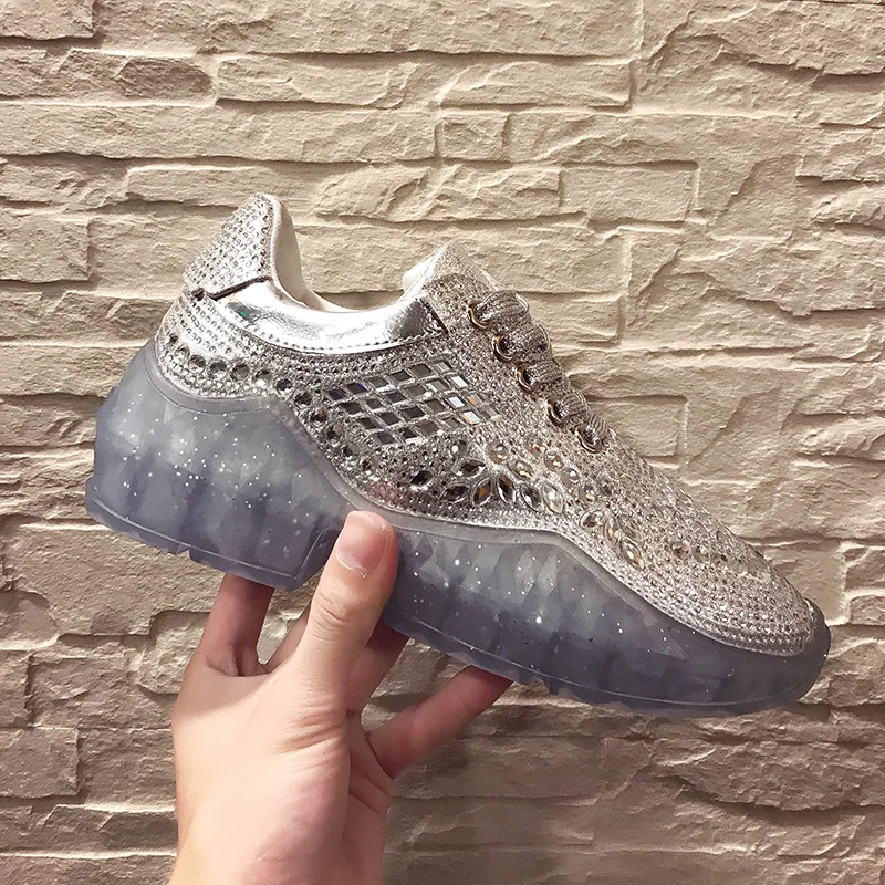 

Casual White Shoes Crystal Brand Platform Sneakers Lady Fashion Chaussure Breathable Female Autumn Footware Rhinestone