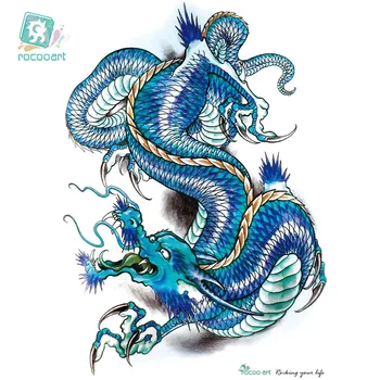 

Rocooart LC2817 21*15cm 3D Large Big Tatoo Sticker Sketch Blue Chinese Dragon Painting Cool Temporary Tattoo Stickers New