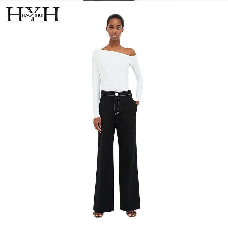 

HYH HAOYIHUI Woman Simplicity And Elegant Off Shoulder Strapless Knit Tops Autumn 2018 For Office Lady Casual New Arrival
