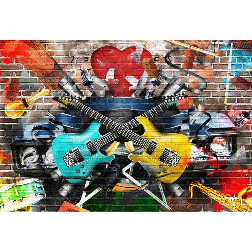 

Graffiti Brick Wall Music Child Guitars Photography Backgrounds Brick Wall 80's Party Customized Backdrops Photo Studio G-426