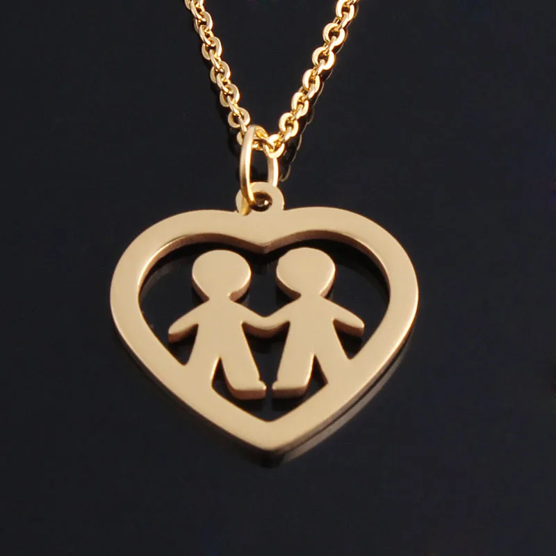 Friendship Bijoux Peach Two Boys Best Friend Necklace Pendant Famliys Sisters Pendant Choker