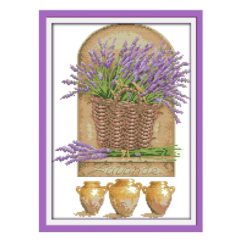 dailymall Lavender Vase Stamped Cross Stitch Kit DIY Needlework 11CT 57x43cm