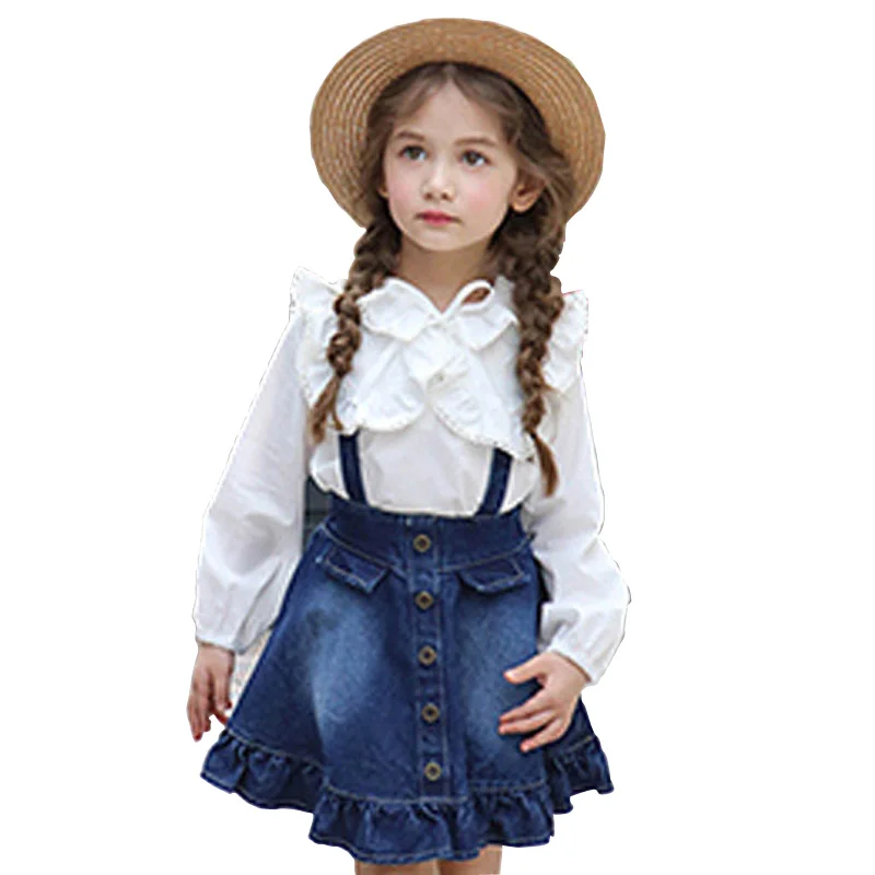 Girls Skirts New Spring Autumn Children's Clothing Kids Skirt For 3 11Y Casual Denim Strap Girl
