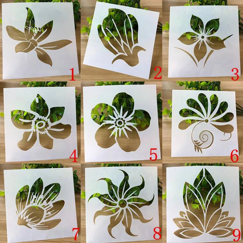 

9pc/set Bullet Journal Templates Flower Spray Pattern Templates Stencils For Diy Scrapbooking Stencil For Painting Decoration