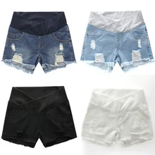 Pantalones cortos de mezclilla de maternidad con agujeros de verano con borla pantalones vaqueros para mujeres embarazadas ropa de talla grande M L XL XXL 3XXL Jeans con cinturón elástico