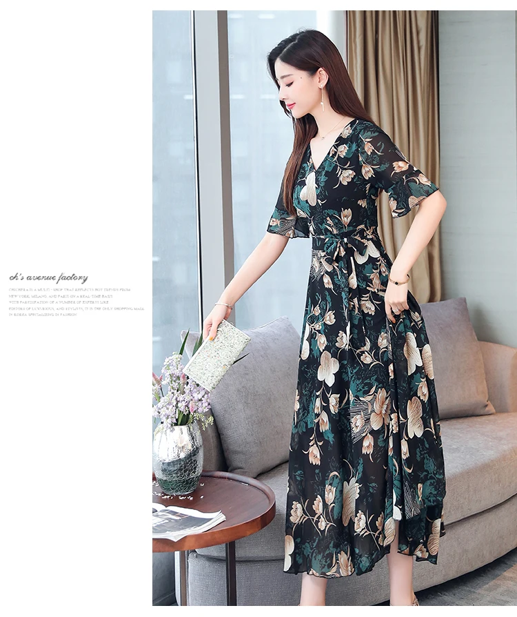 Hot Sale Women Chiffon Print Maxi Dress Plus Size Casual V-neck 4XL Big Swing Beach Boho Vintage Banquet Party Dresses Vestidos