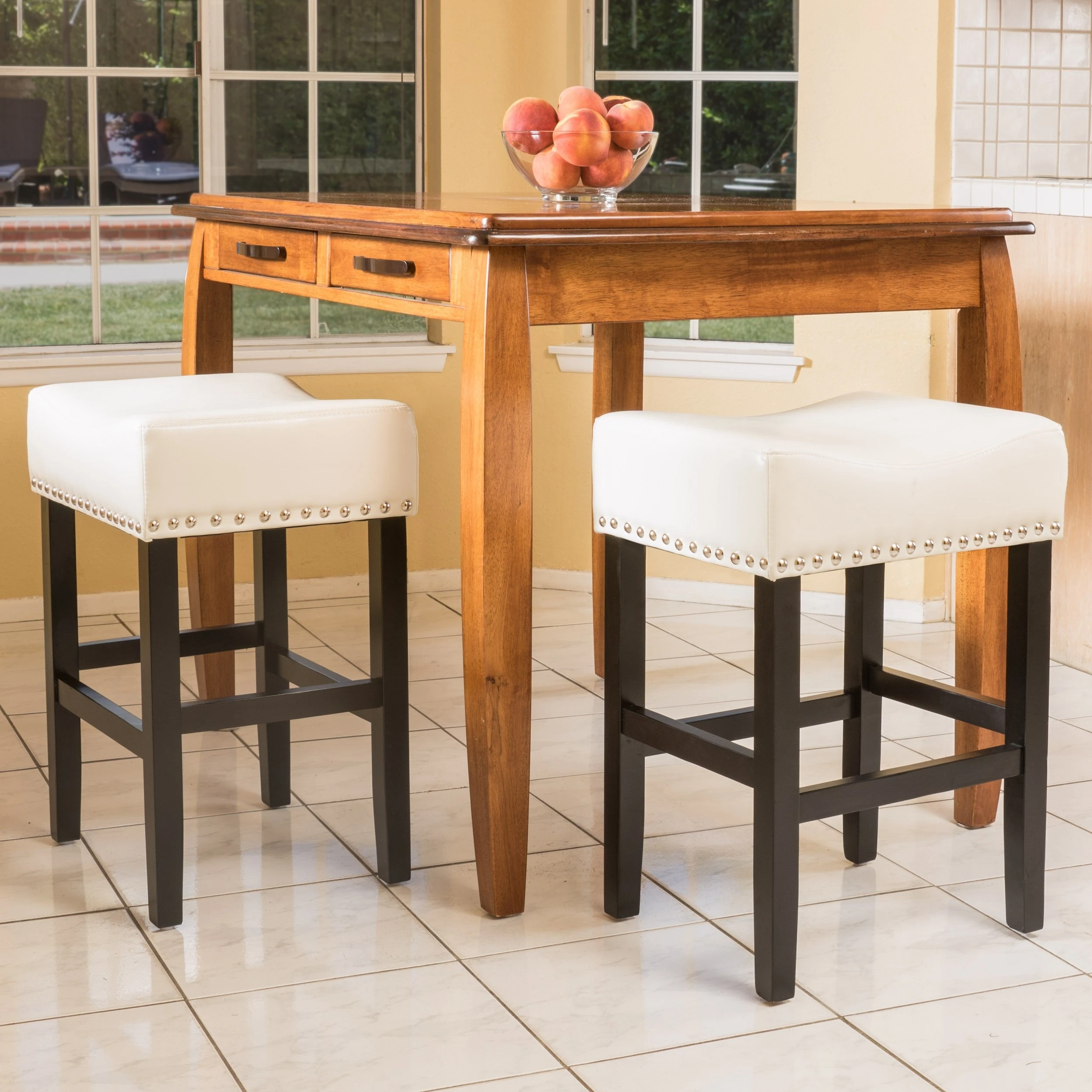 Ralph Off-White Leather Backless 26-Inch Counter Stool (Set of 2)